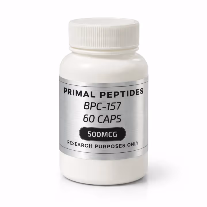 Gélules BPC-157 500mcg × 60 caps — flacon de matériau de référence analytique
